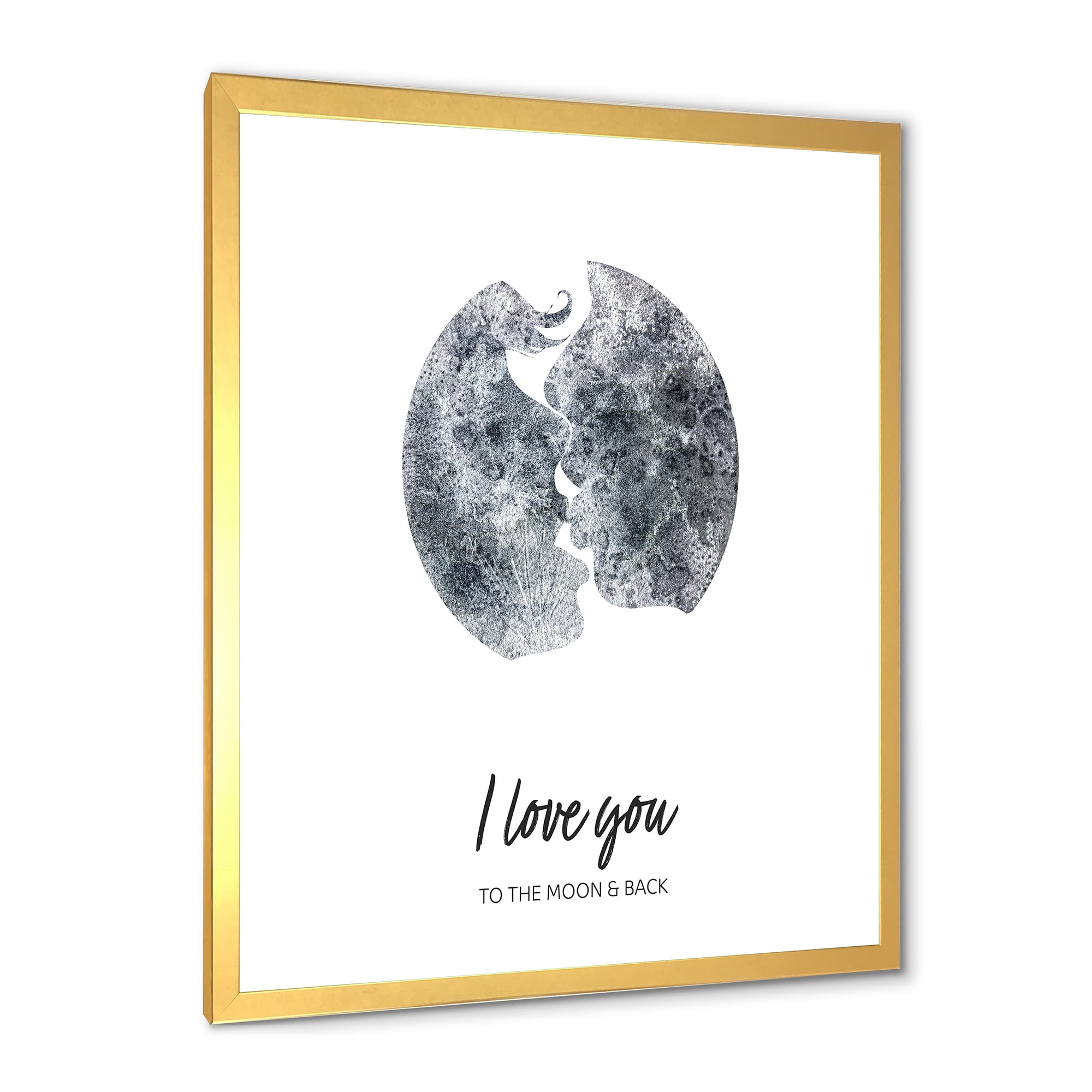 Designart 'Kiss of Two Lovers In Romantic Moon Shape' Modern Framed Art Print