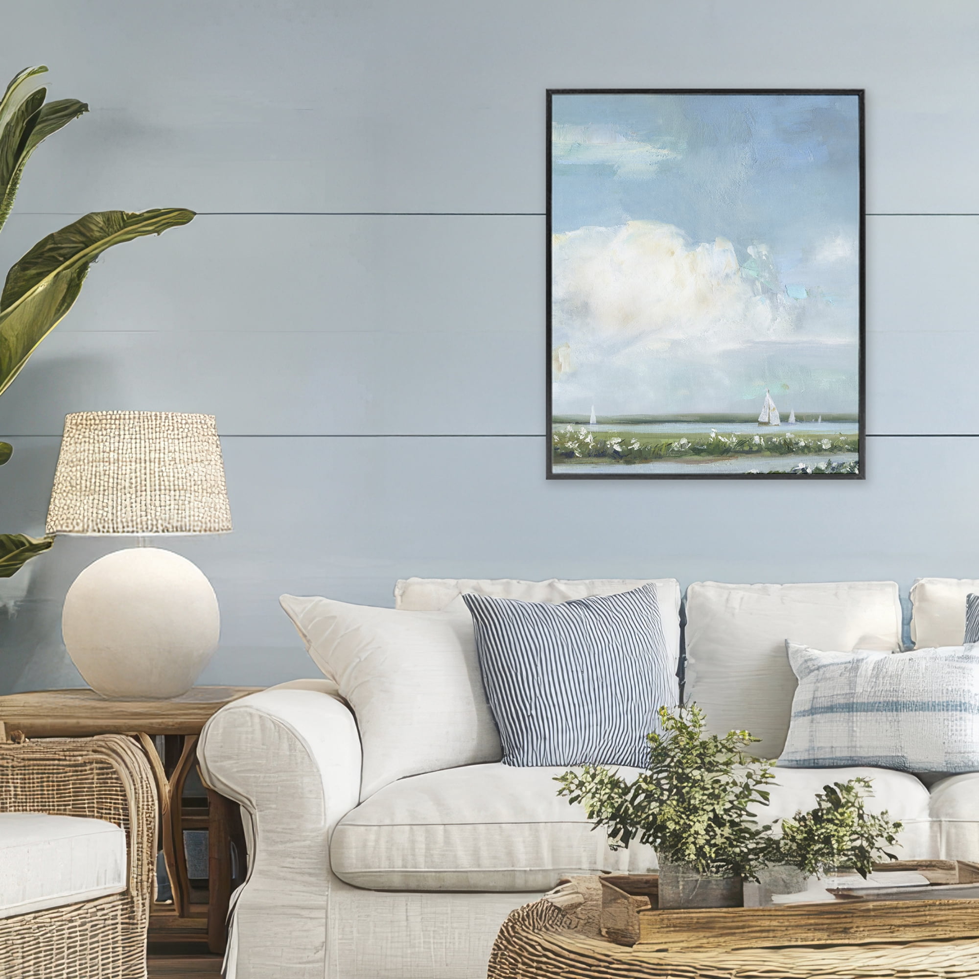 Stupell Industries Seaside Sailing Along Meadow Black Framed Giclee Art, design by Sally Swatland