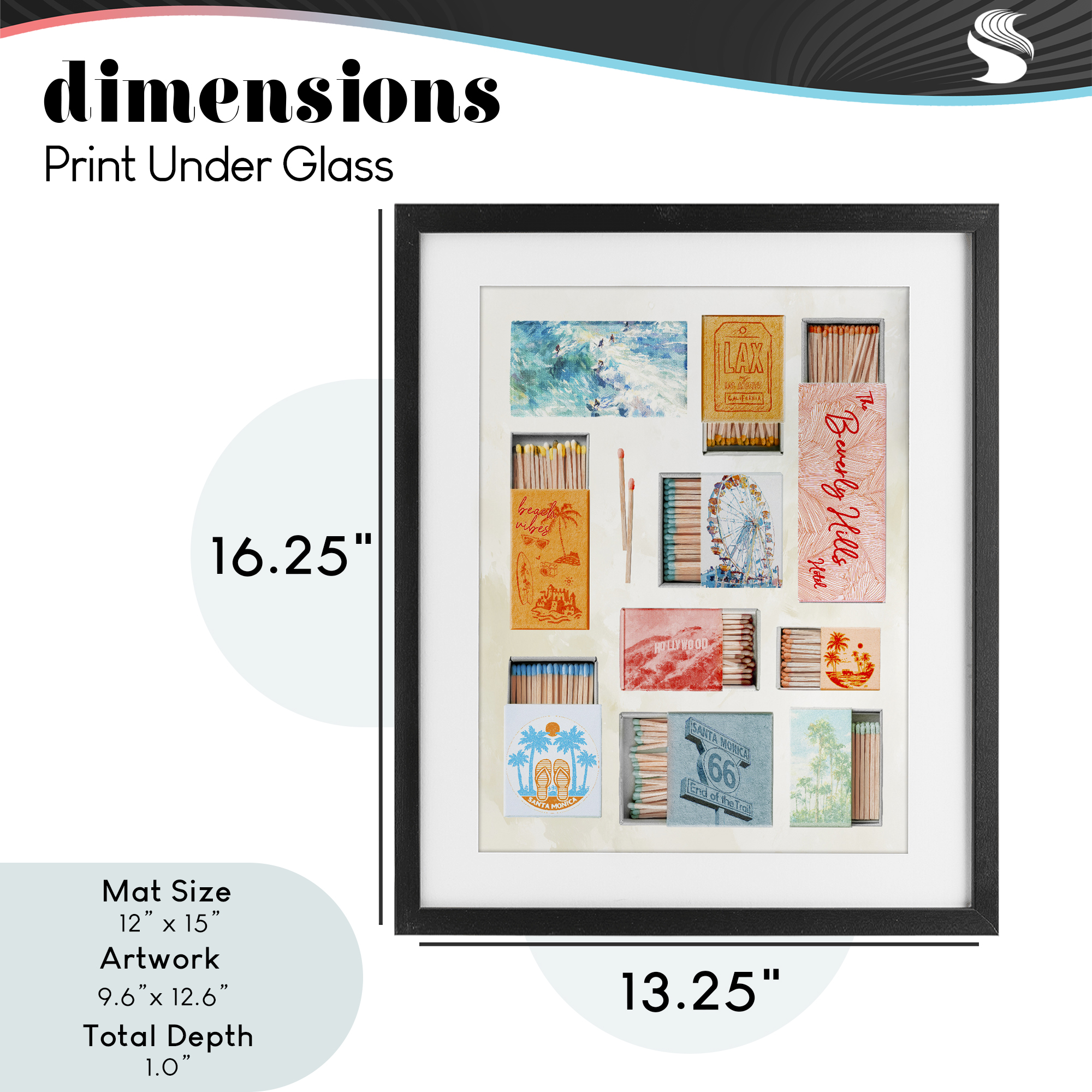 California Beach Matchboxes Black Framed Print Under Glass, design by Ziwei Li