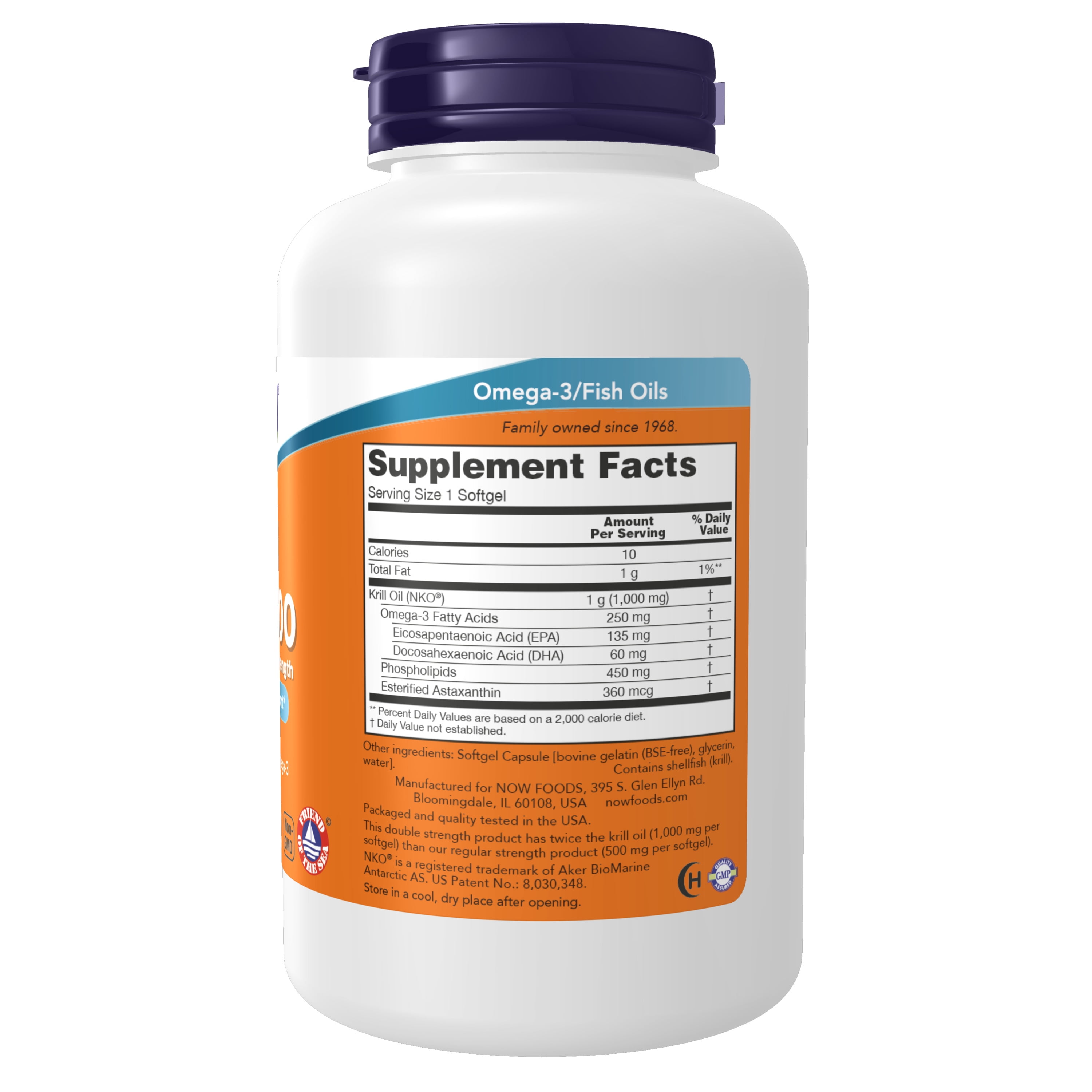 NOW Supplements, Krill, Double Strength 1000 mg, Phospholipid-Bound Omega-3, 120 Softgels