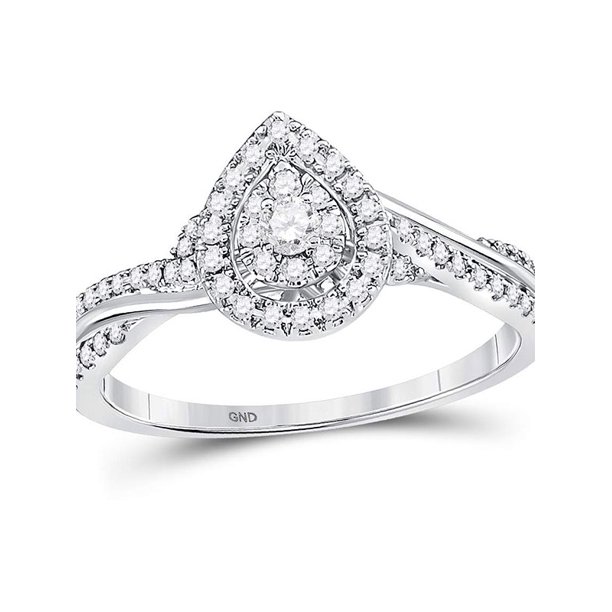 14kt White Gold Womens Round Diamond Teardrop Cluster Bridal Wedding