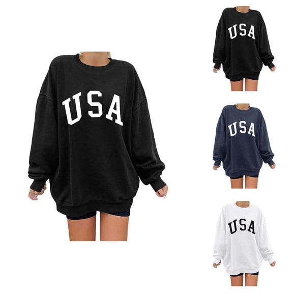 USA Graphic Sweatshirts for Women 2025 Long Sleeve Crewneck Drop Shoulder Sweatshirt Pullover Tops Fall Winter Outfits