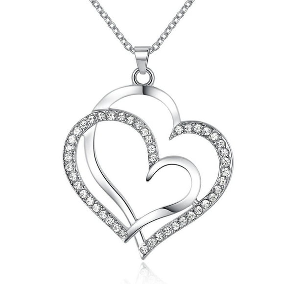 Infinity Coeur d'Amour des Femmes Collier Rond Diamant Bijoux 18 & quot;, 18K Plaqué Or, Plaqué Argent, Or Argent