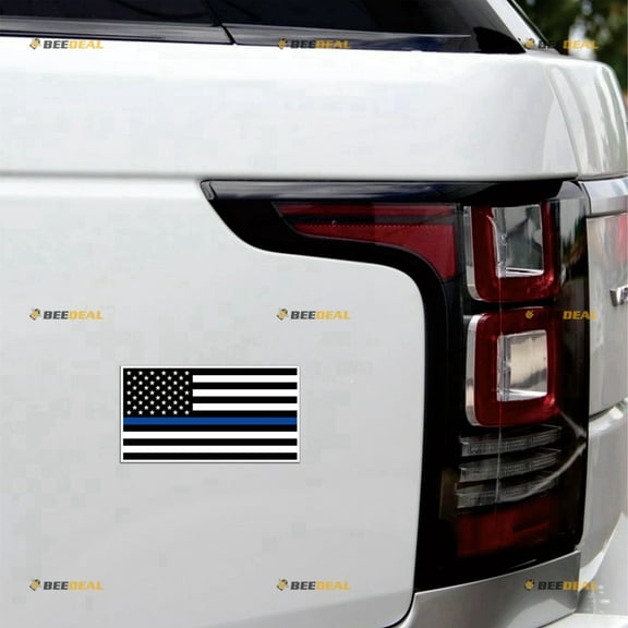 Thin Blue Line USA American Flag Black Car Magnet Magnetic Sticker Decal - 4 Pack Reflective 3" 4" 5" 6" - for Truck Door Fridge Reusable Waterproof