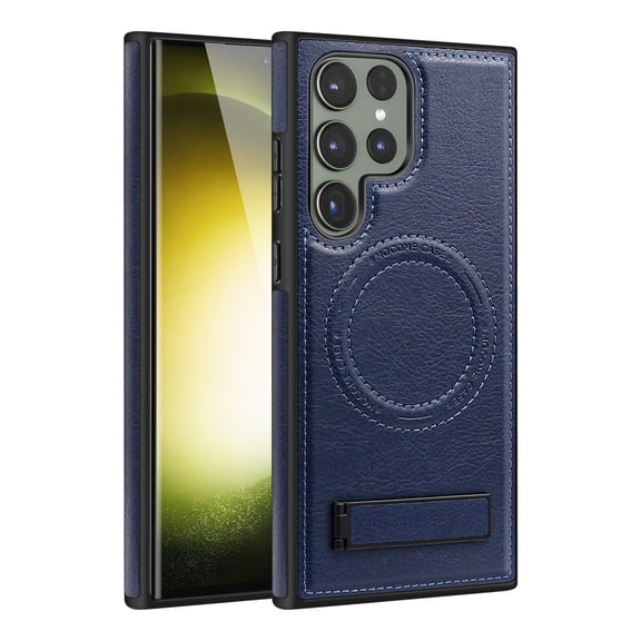 Premium PU Leather Case For Samsung Galaxy S25 Ultra with Kickstand, [Strong Magnetic] [Shockproof Military Grade] Slim Rugged Protective Phone Cover Compatible with MagSafe Charger,Blue