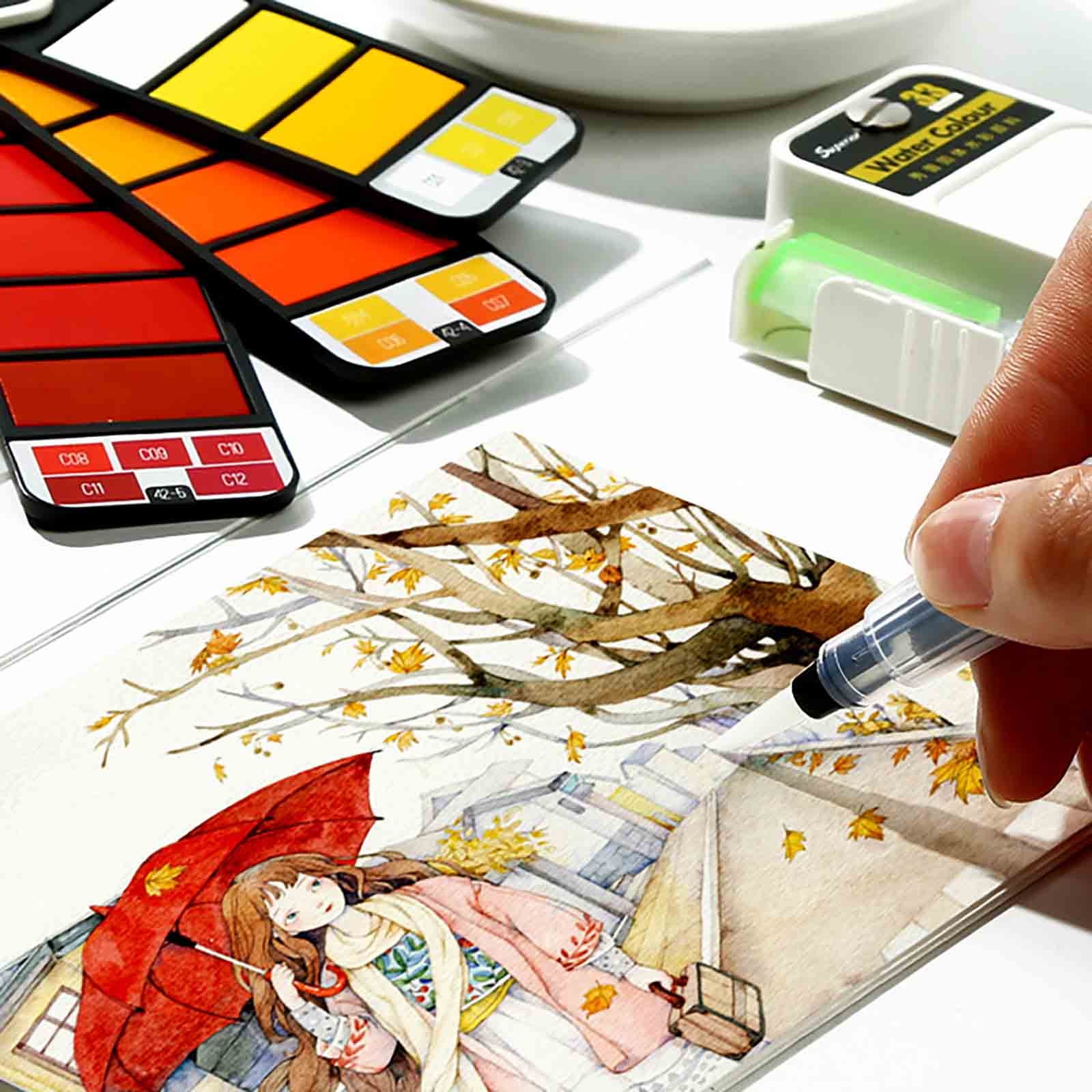 weibbin Art Studio Favorite: Folding Fan Shaped Solid Watercolor Pigment Set with Brush for Portable Painting, 18 Colors, One Size
