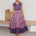 thumbnail image 1 of Pisexur Robe à Manches Courtes Col en V Mode Women Boho Imprimé Floral Manches Courtes Col en V Bandage Robe Longue Women Robe, 1 of 9