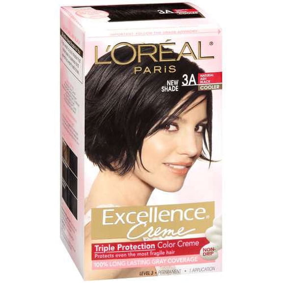 L'Oreal Paris Excellence Creme Triple Protection Color Creame 100% Gray Coverage Natural Ash Black Cooler 3A Hair Color, 1 Kt