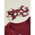 thumbnail image 5 of Suealasg Infant Newborn Girl Valentine's Day Outfits Letter Print Short Sleeve Ribbed Knit Rompers Heart Print Skorts Headband Baby Girls 3Pcs Clothes Set, 5 of 8
