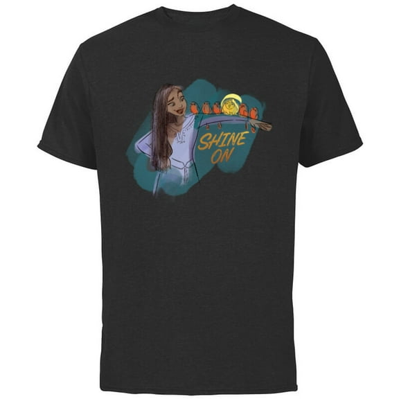 Disney Wish Asha and Star with Bird Friends Shine On - Short Sleeve Cotton T-Shirt for Adults - Customized-Black