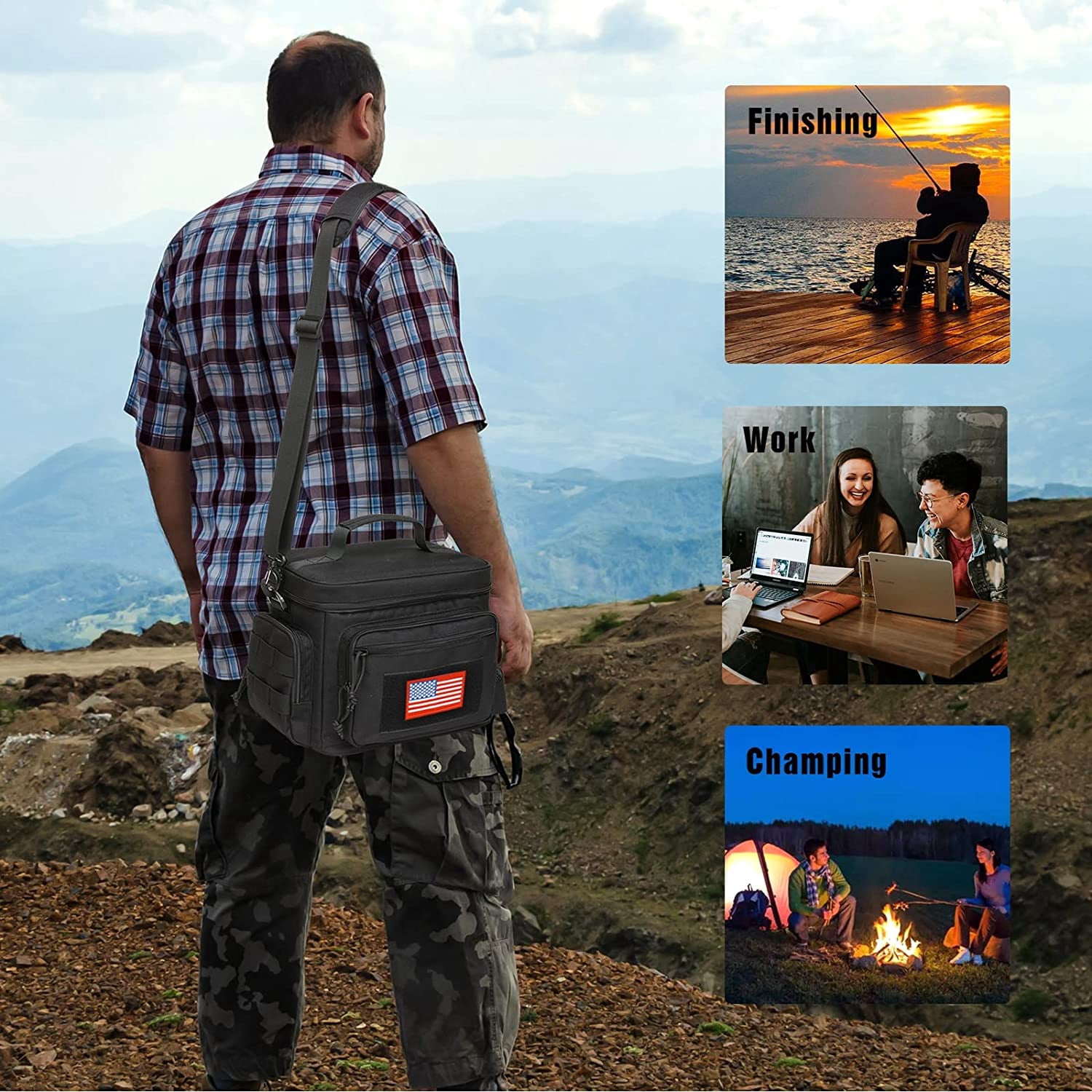 TRIPGEAR Mens Lunch Bag with Webbing Leakproof Insulated Cooler Bag with Adjustable Shoulder Strap