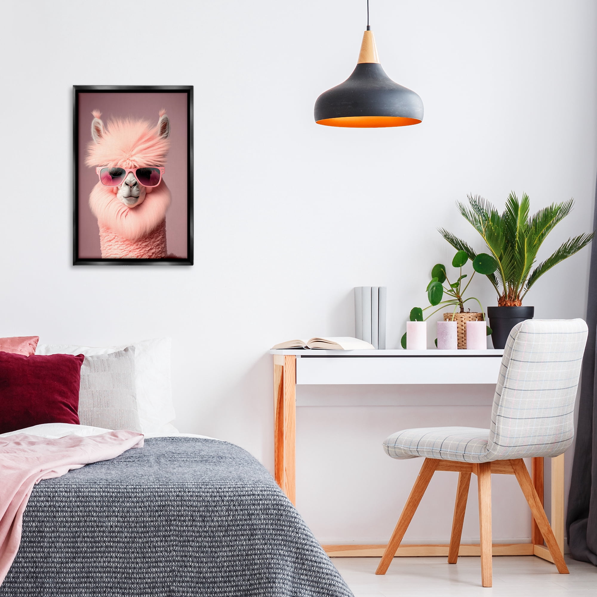 Stupell Industries Fluffy Pink Glam Alpaca Animals & Insects Painting Black Floater Framed Canvas Art Print Wall Art, 17 x 25