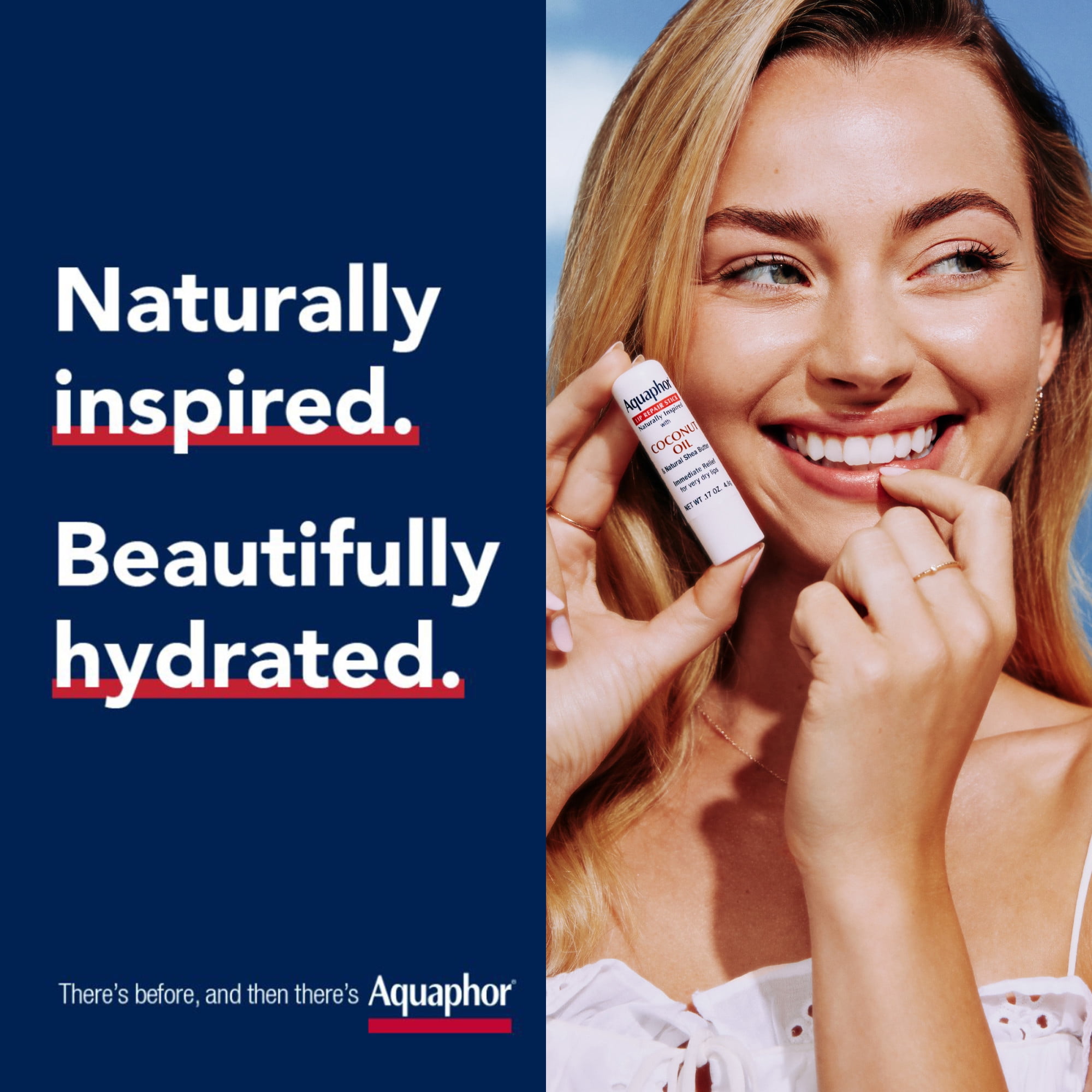 Aquaphor Naturally Inspired Lip Repair Balm Stick for Very Dry Lips with Coconut Oil, 0.17 oz