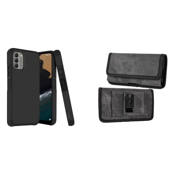 MK Armor Case for Nokia G400 5G and Horizontal Belt Holster Pouch (Black/Grey)
