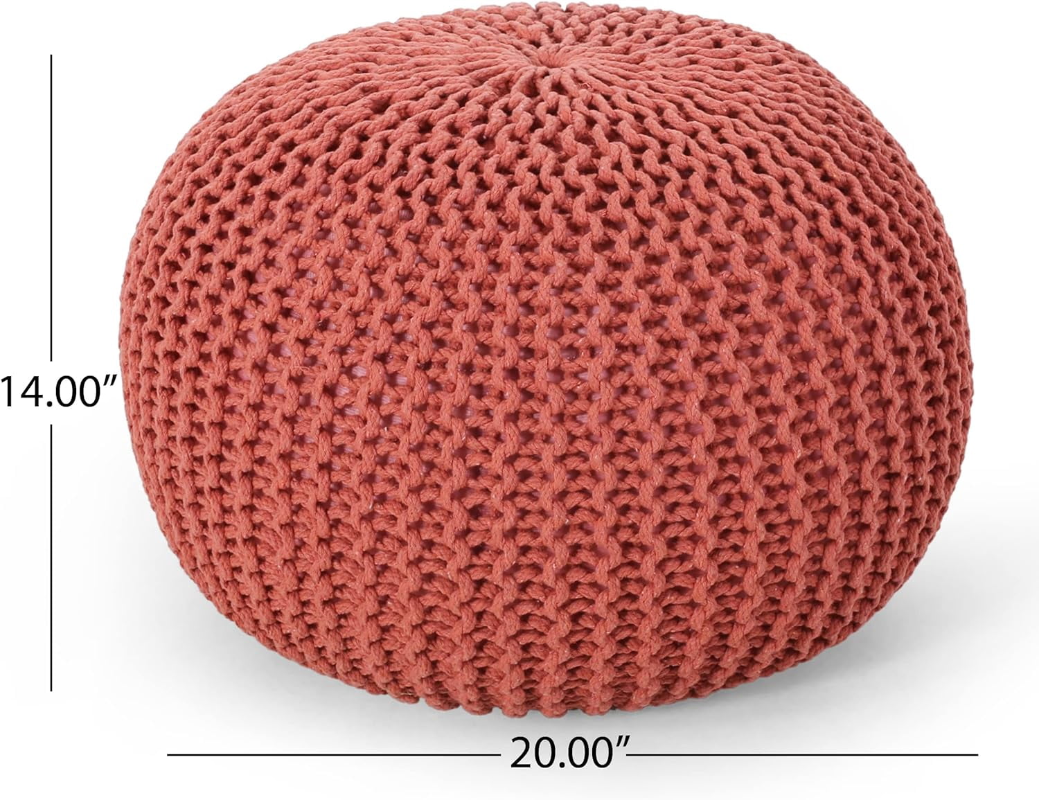 Pouf with Knit Weave Cotton Cover, Modern Round Floor Pouf and Accent Seating for Living Room, Coral