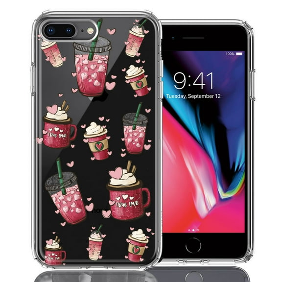 MUNDAZE for Apple iPhone 7/8 Plus Coffee Lover Valentine's Hearts Pink Drink Latte Double Layer Phone Case Cover