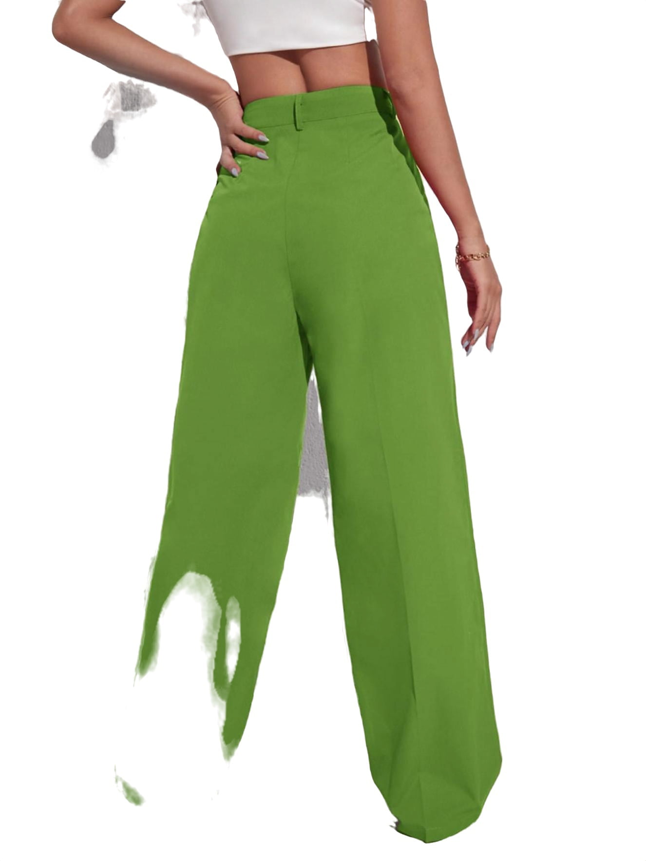 Wide leg satin pants in lime green - Himelhoch's Department Store
