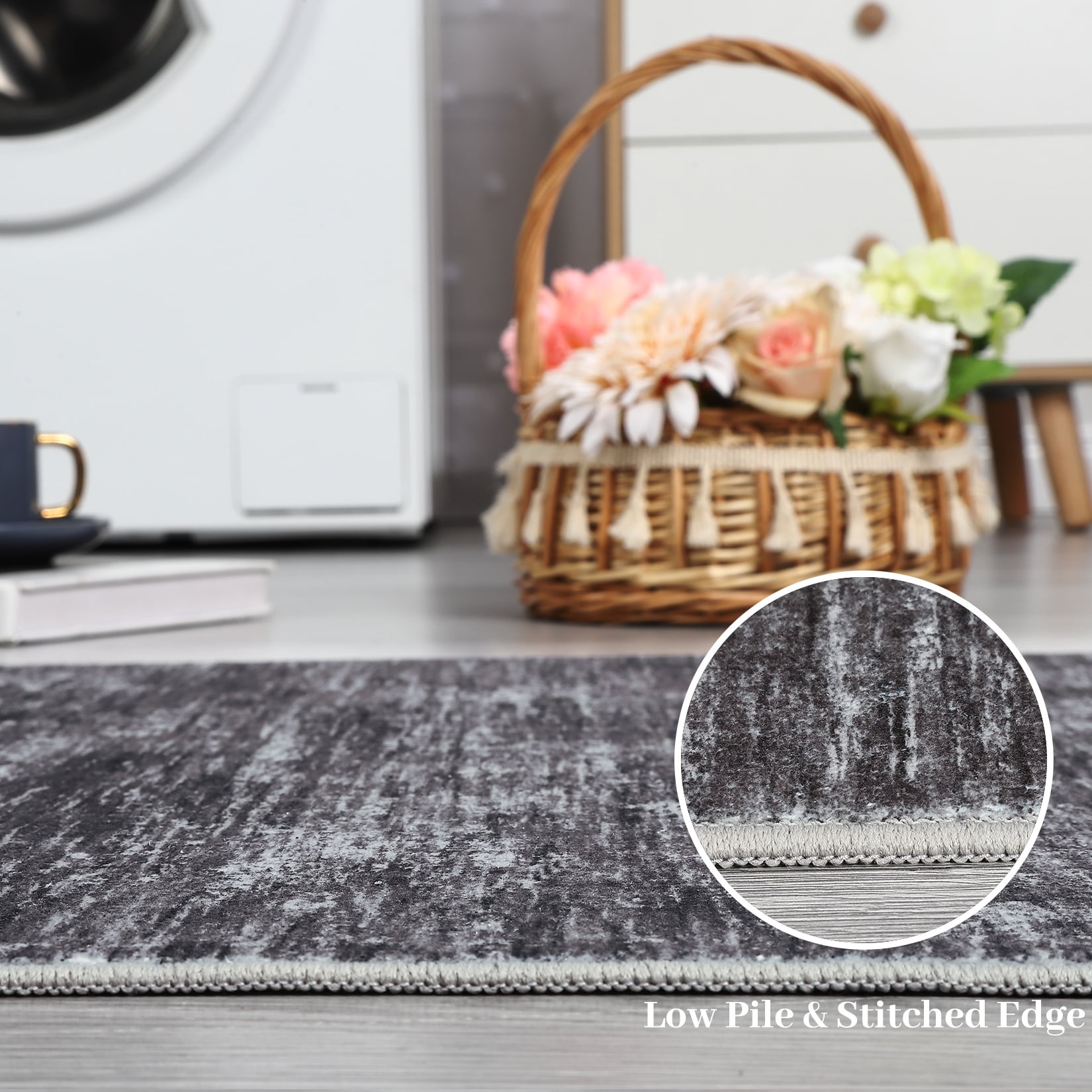 GlowSol 6'x9' Area Rugs for Living Room Bedroom Modern Abstract Solid Area Rug Non-Slip Low Pile Washable Rug Soft Foldable Accent Rug, Dark Gray