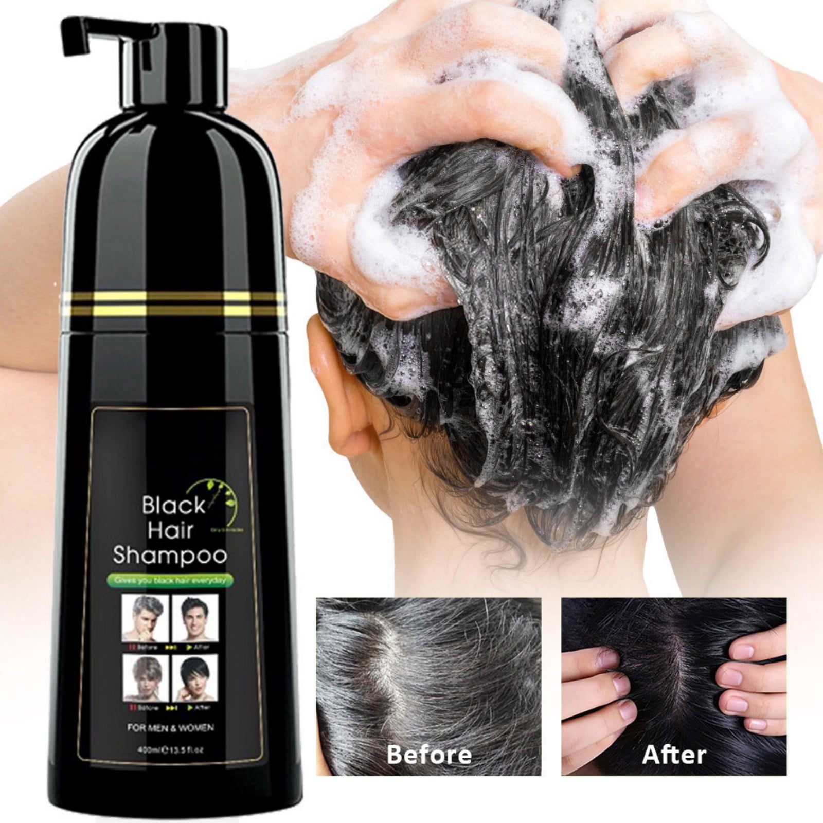 Black Hair Dye Shampoo Instant Black Hair Shampoo for Natural Hair, Hair Dye Shampoo for Men and Women Black Color/Simple to Use/Lasts