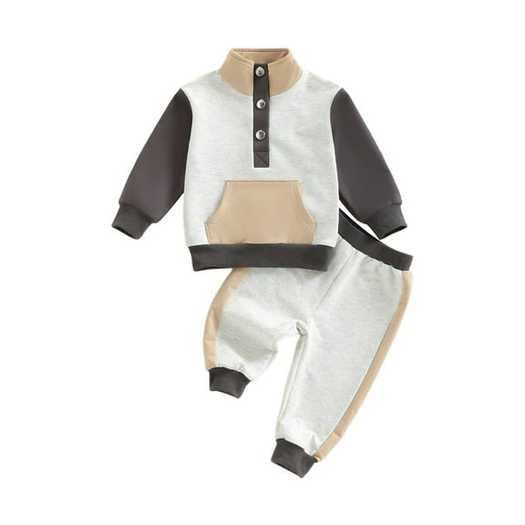 Loicainy Toddler Baby Boy Girl High Neck Clothing Set 6 12 18 24 Months 2T 3T 4T Contrast Color Long Sleeve Pullover Tops with Pants 2Pcs Outfit