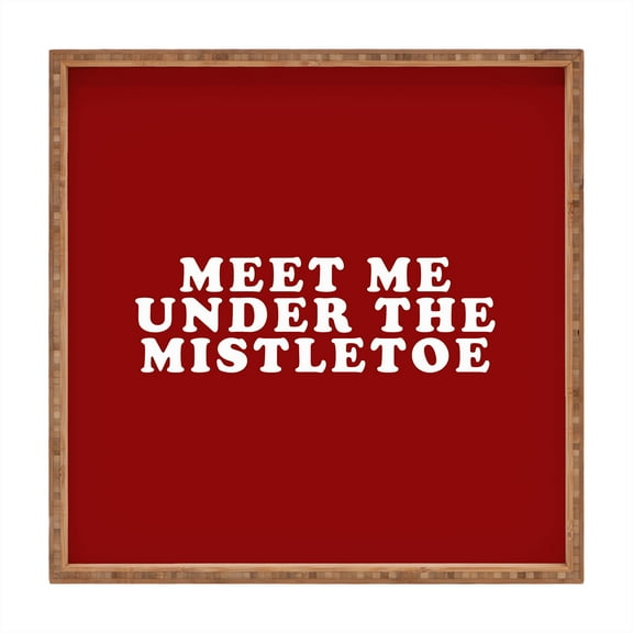 Society6 Leah Flores Mistletoe Kiss Large Square Bamboo Tray
