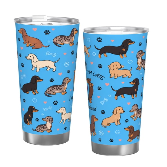 20oz Dachshund Dog Tumbler with Handle and Straw Insulated Insulated Car Cup Funny Dog Lover Gift with Single Silver Rim