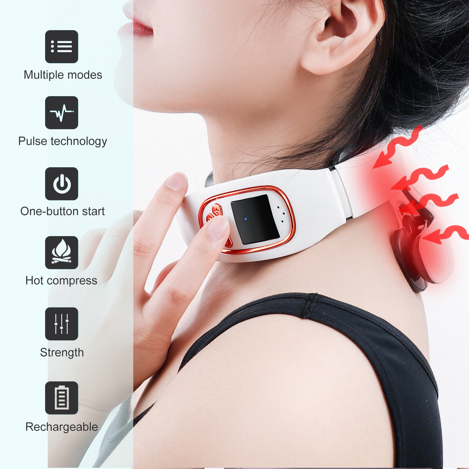 Electric Neck Massager with Heat - Intelligent Pulse Neck and Shoulder Pain Relief Massager Cordless Deep Tissue Trigger Point Massager for Women and Men (6 Pads)