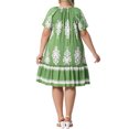 thumbnail image 2 of Vestidos Boho de Talla Grande para Mujeres Agnes Orinda, con Pliegues, Cuello Redondo, Manga Corta, Corte Acampanado, Fluidos, Casual de Verano, Midi, 2X, Verde, 2 of 8