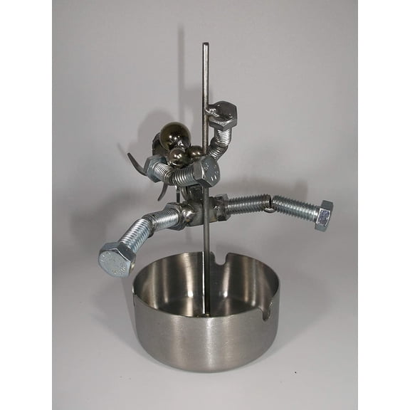 Exotic Dancer Ashtray, Pole Dancer, Metal Bolt Figurine, Upcycled Art