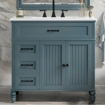 36" Bathroom Vanity with Sink Combo Set, Solid Wood Frame Modern Bathroom Storage Cabinet with 2 Drawers and 2 Soft Closing Doors, Blue