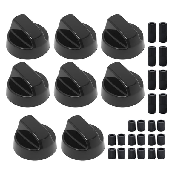 Black 8-Pack Oven Stove Range Control Knobs, Universal Replacement Parts with Adapters, 24pcs Adapters Included