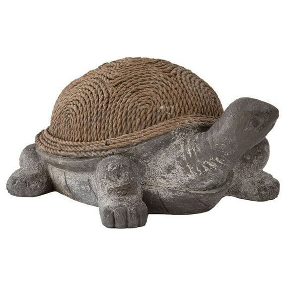 XBrand 20.1"L Yellow/Grey Polystone Rope Shell Turtle Statue, Indoor Outdoor Décor, Turtle Décor, Turtle Statuary, Garden Statues