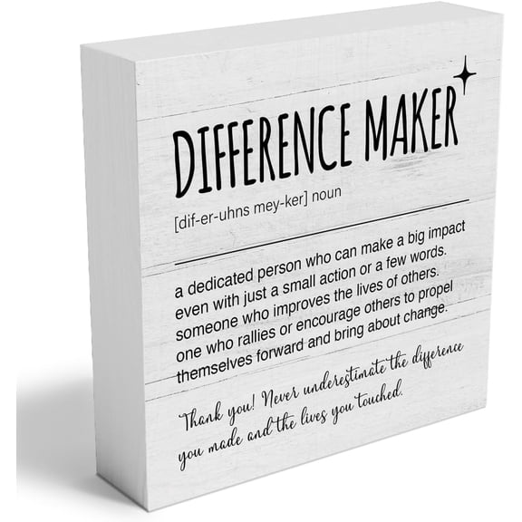 Zomyto 7x7 Inches Difference Maker Definition Wooden Box Sign Thank You Gifts Office Decor Funny Inspirational Desk Decor Boss Leader