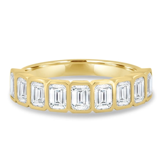 ESTE ORIGIN Lab-Grown 2.25Ct 9-Diamond Emerald Cut Bezel Wedding Band in 14K Yellow Gold for Women