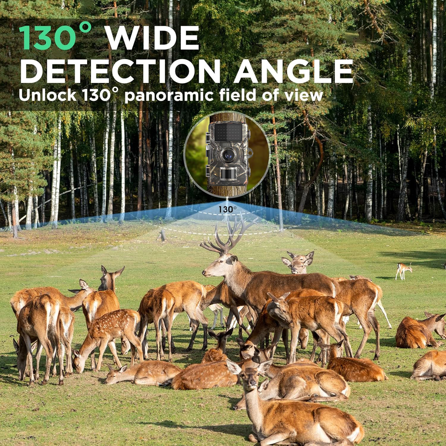 Trail Camera with 2K HD Night Vision Video & 36MP Resolution, 0.2s Ultra-Fast Trigger Speed, 130° Wide-Angle Lens, IP67 Waterproof for Wildlife Hunting & Monitoring
