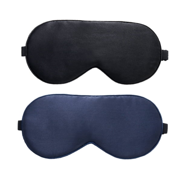 Antifaz de seda para dormir, 2 antifaz de seda pura 100% natural real con correa ajustable, antifaz para dormir, protección del sueño de los ojos para viajes de yoga (negro, azul oscuro)