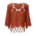 thumbnail image 3 of UOCUFY Womens Crochet Cover Up Top | 3/4 Sleeve, Off Shoulder, Mesh, Boho Beach, Swimsuit Coverup (Orange, S), 3 of 4
