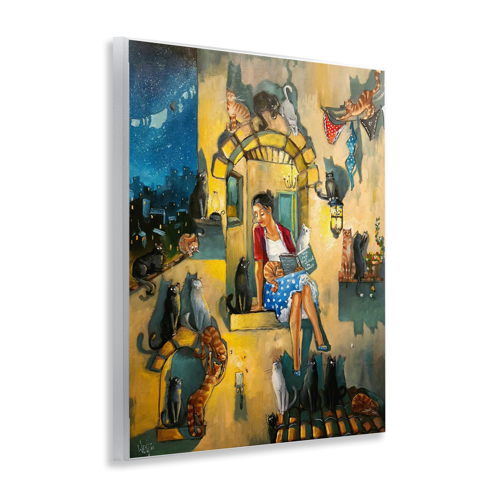 Stupell Industries Window Scene with Cats Town & City Painting Unframed Art Print Wall Art, 11 x 14