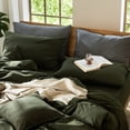 thumbnail image 4 of MooMee Pillowcases 100% Washed Cotton Linen Like Textured Envelope Closure Set of 2 (Olive Green, Standard), 4 of 5