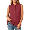 thumbnail image 4 of Tbopshirt Sleeveless Tops for Women Stand Collar Plus Size Shirt Button Front Linen Summer Blouse,Wine, 4 of 6