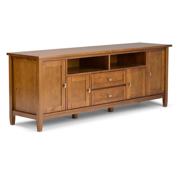 Solid Wood TV Media Stand 72 Inch " Light Golden Brown Finish, Storage Cabinets