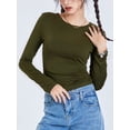 thumbnail image 4 of Women´s Summer Slim Tops Solid Color T-shirt Long Sleeve Round Neck Blouse, 4 of 9