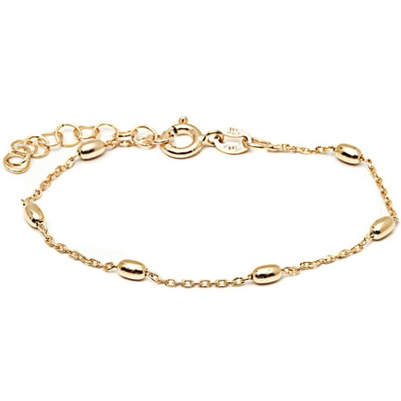 Pori Jewelers 18kt Gold-Plated Sterling Silver Kids' Oval Bead Bracelet, 6" Anchor Chain