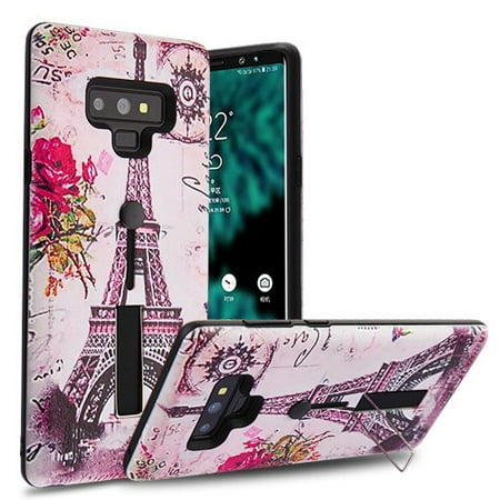 Samsung Galaxy Note 9 Phone Case Shockproof Hybrid Rubber Rugged Case Cover Slim with Silicone Strap & Metal Stand Paris Memory Phone Case for Samsung Galaxy Note
