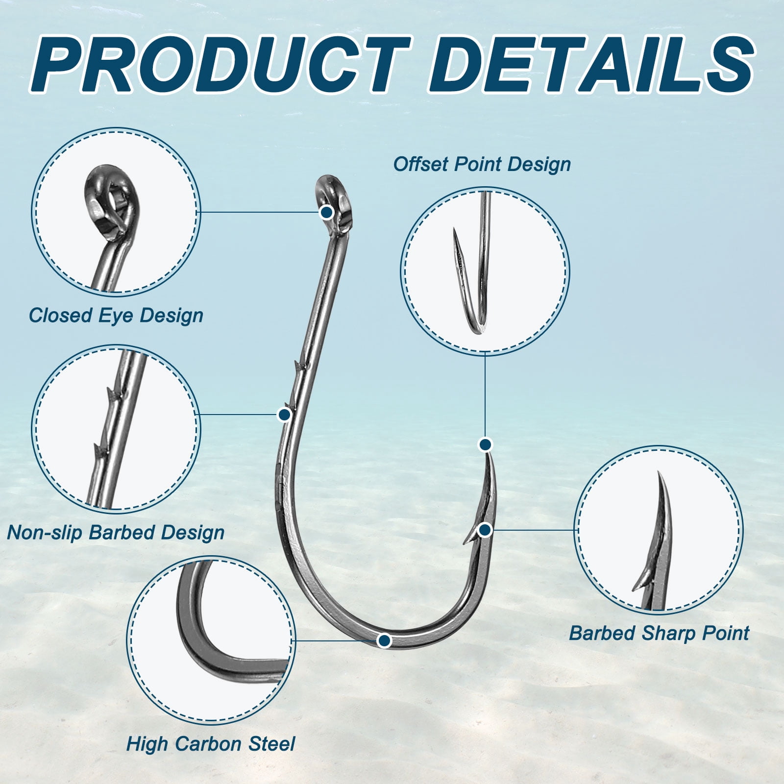 Uxcell Bait Holder Fishing Hook, High Carbon Steel Double Barbed J Fishing Hook Closed Eye, Offset, 4/0# & Black & 100Pcs - Fitting For(Saltwater/Freshwater Rigs)