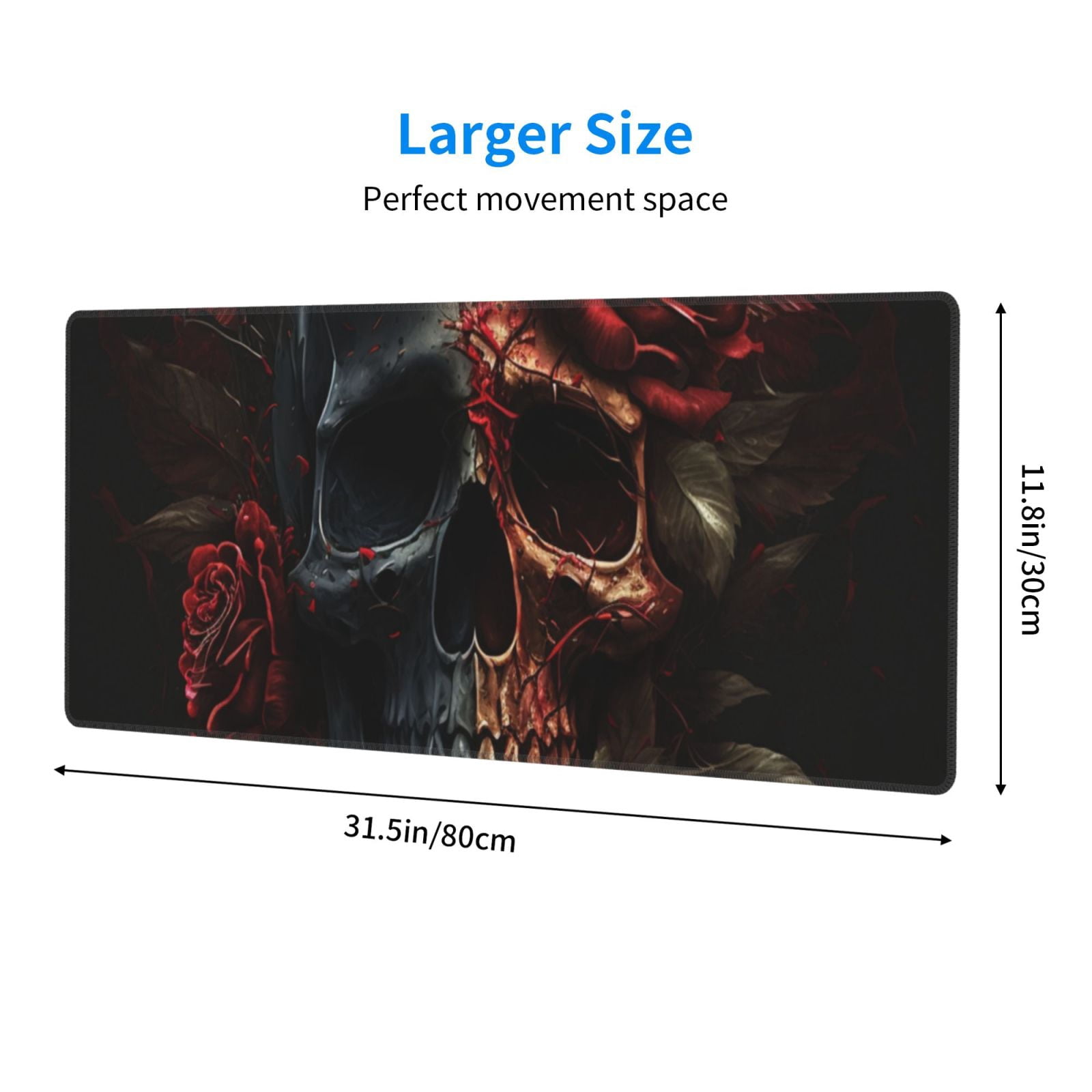 Blood Skull Roses Mouse Pad Extended Large Gaming Mousepad Non-Slip Rubber Big Keyboard Desk Mat 31.5 X 11.8 Inch