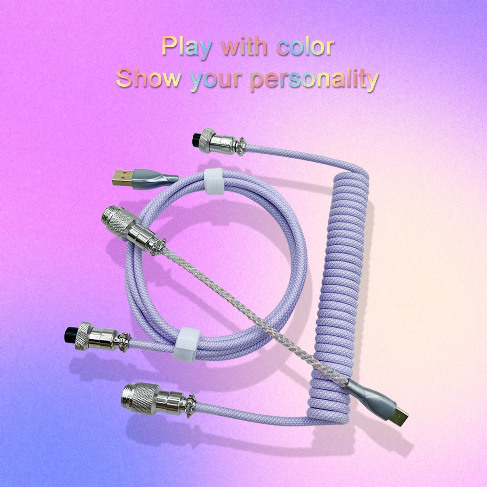 AuroraX Gaming Keyboard Cable Coiled USB Cable for Keyboards with RGB Lighting Double-Sleeved Detachable Metal Connector and 1.5M Length for Computer Accessories Purple