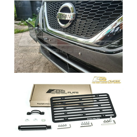 Extreme Online Store Replacement for 2014-Present Nissan Versa Note | EOS Plate Version 2 Full Sized Front Bumper Tow Hook License Relocator Mount Bracket Tow-311-V2