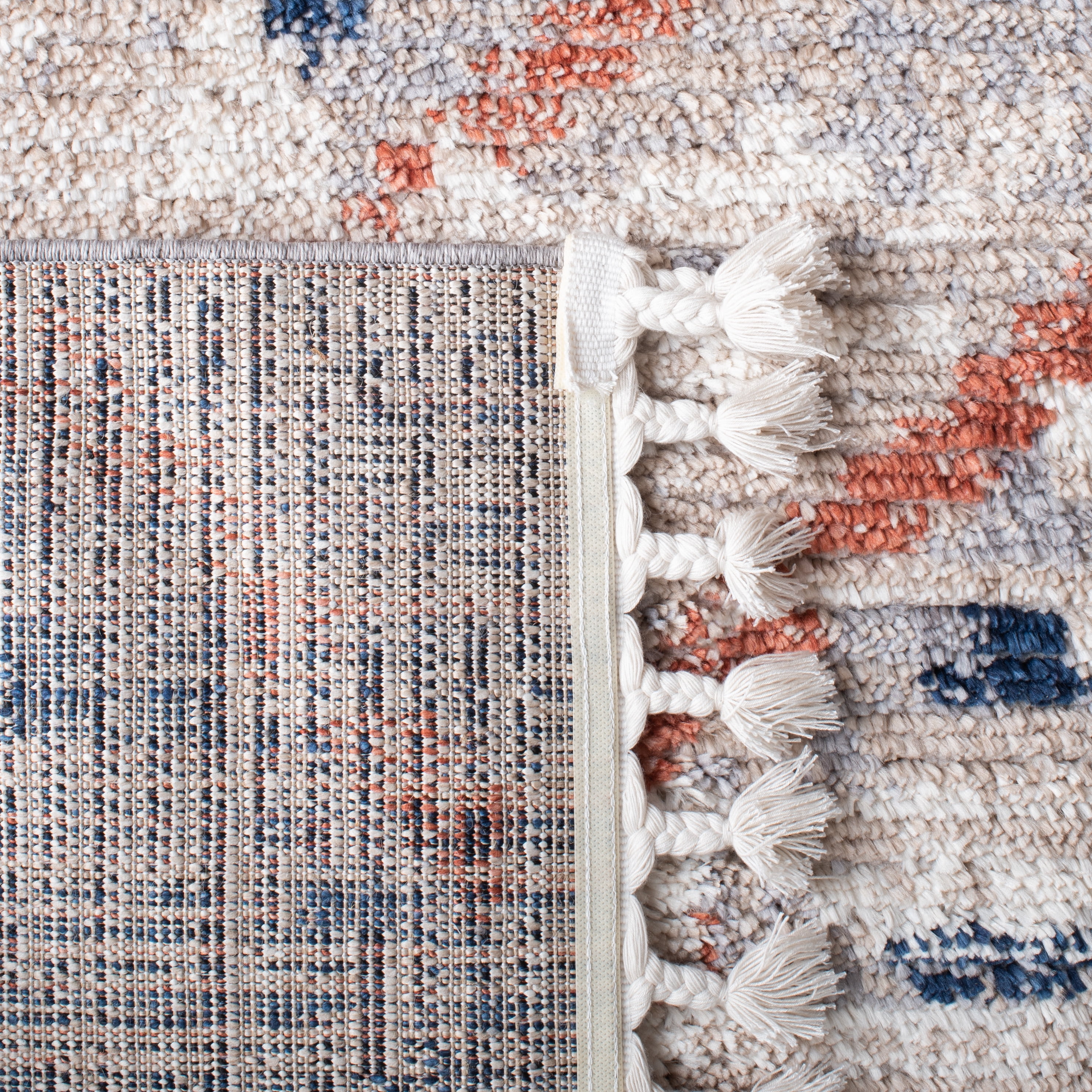 SAFAVIEH Morocco Amadine Geometric Striped Polyester Area Rug, Grey/Navy, 5'3" x 7'6"