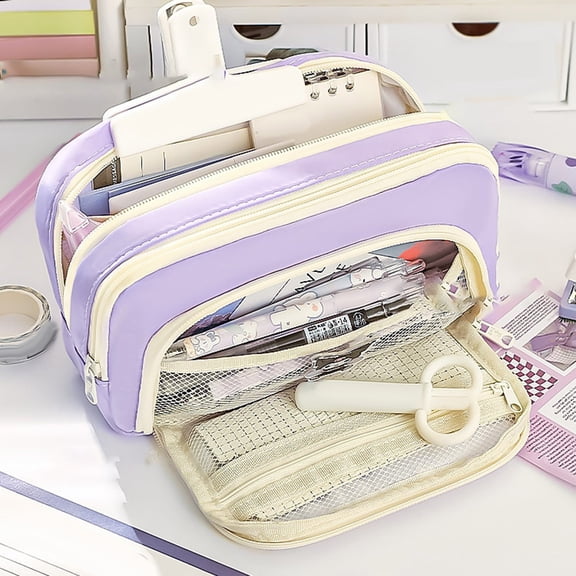 Goowood Large Capacity Pencil Case Pouch High Volume Pencil Bag Desk Organizer for Students Aesthetic Pen Case with Mesh Pockets Purple